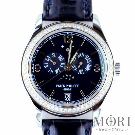 パテックフィリップ 5147G-001 アニュアルカレンダー ネイビーブルー文字盤 ホワイトゴールド ダイヤベゼル 39mm。正規保証書付属、ランクA。 | MORI Jewelry&Watch
