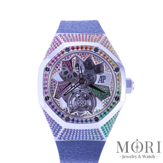 オーデマ ピゲ ロイヤル オーク 26227BC.YY.D326CR.01-A ホワイトゴールド レインボーサファイア 37mm。ダブルバランスホイール オープンワーク。ランクN新品。 | MORI Jewelry&Watch