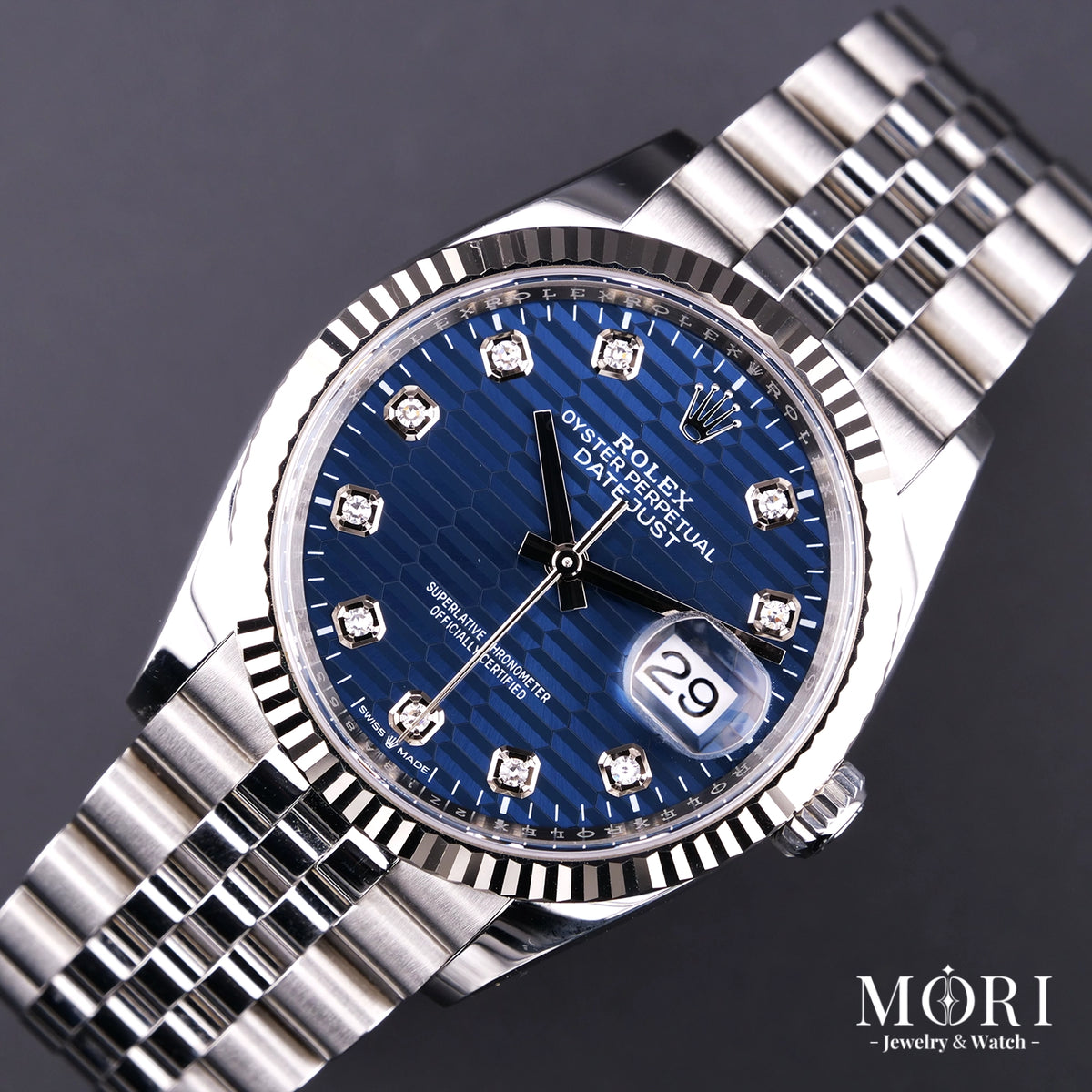 【美品】ロレックス ROLEX デイトジャスト 126234G ブライトブルー フルーテッドモチーフ ダイヤ 36mm 2024年