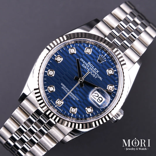 【美品】ロレックス ROLEX デイトジャスト 126234G ブライトブルー フルーテッドモチーフ ダイヤ 36mm 2024年