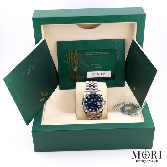 【美品】ロレックス ROLEX デイトジャスト 126234G ブライトブルー フルーテッドモチーフ ダイヤ 36mm 2024年