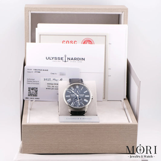 【中古】ユリス・ナルダン マリーン トルピユール ムーンフェイズ アベンチュリン 1193-310LE-3A-AVE/1A 世界限定300本 SS/革 自動巻き フルセット Aランク美品
