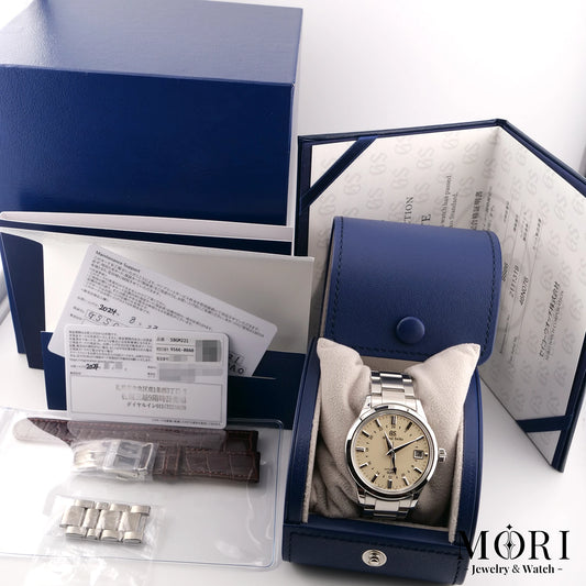 【中古美品】グランドセイコー Grand Seiko SBGM221 アイボリー文字盤 ブルースチールGMT針 純正メタルブレスレット交換 純正レザーベルト＆Dバックル付属 Cal.9S66 SS 自動巻き | MORI
