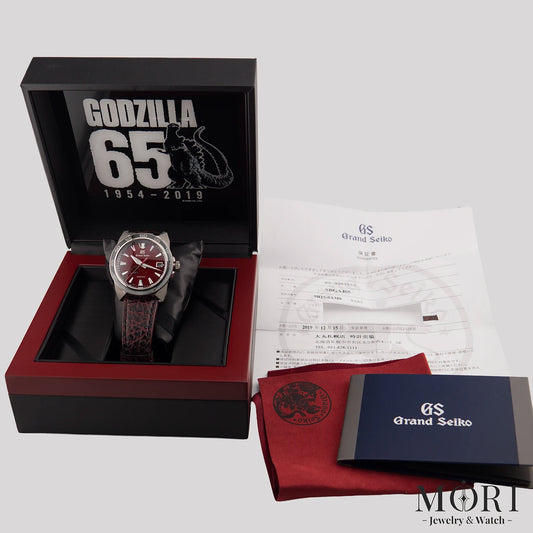 【中古】グランドセイコー Grand Seiko SBGA405 ゴジラ65周年記念限定モデル（世界650本） レッドダイヤル ブライトチタン 純正シャークレザー Cal.9R15 スプリングドライブ 2019年保証書付| MORI
