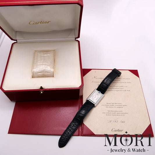 【VINTAGE】カルティエ タンク バスキュラント MM 2000年ミレニアム限定365本 Ref.W1014558 SS 12時MM表記 アイボリーギョーシェ クォーツ 純正革ベルト 箱・限定証明書付き Bランク