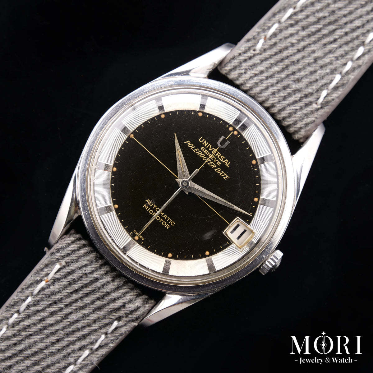 【VINTAGE】ユニバーサルジュネーブ UNIVERSAL GENEVE ポールルーター デイト Polerouter Date 204610-2 Microtor Cal.215-2 ツイストラグ SS 自動巻き | MORI