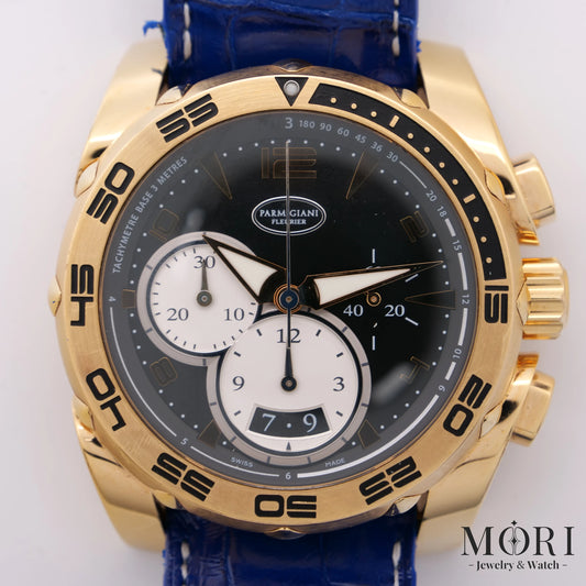 【中古】パルミジャーニ・フルリエ パーシング クロノグラフ 18Kローズゴールド Ref.PFC528-1010301-HA1442 ブラック×シルバー文字盤 自動巻き ABランク 本体のみ 当店オリジナルBOX付